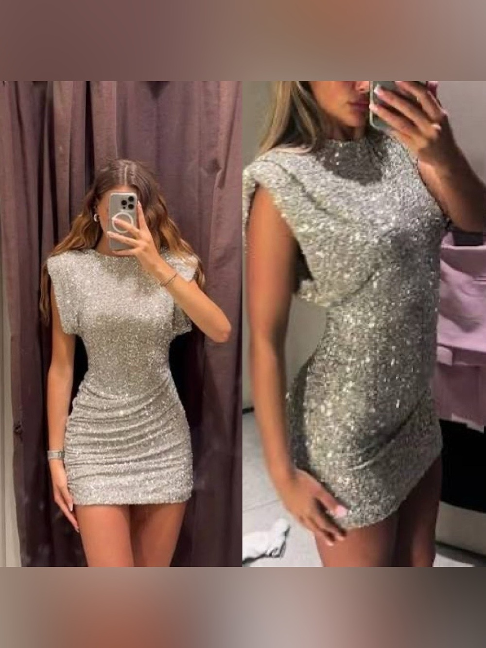 Zara Collection Sequinned Dress Shoulder Pads Silver SIZE XS New Night Out